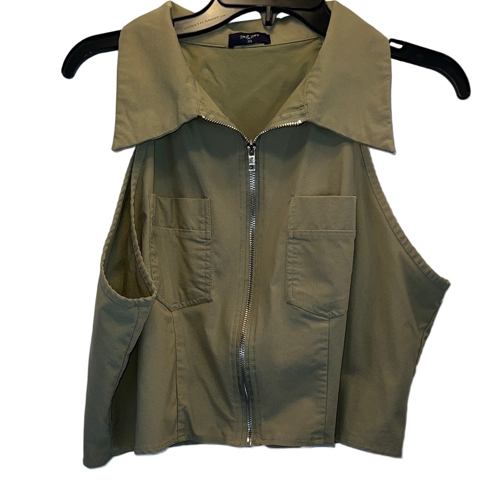 Zoe & Zoey Olive Green Sleeveless Vest, Plus Size 3X
